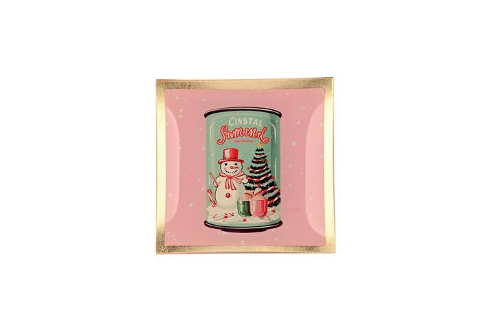 GICO - 1168003012 - Love Plates, Glasteller S, Gift Company, Dose mit Schneemann, Farbe rosa