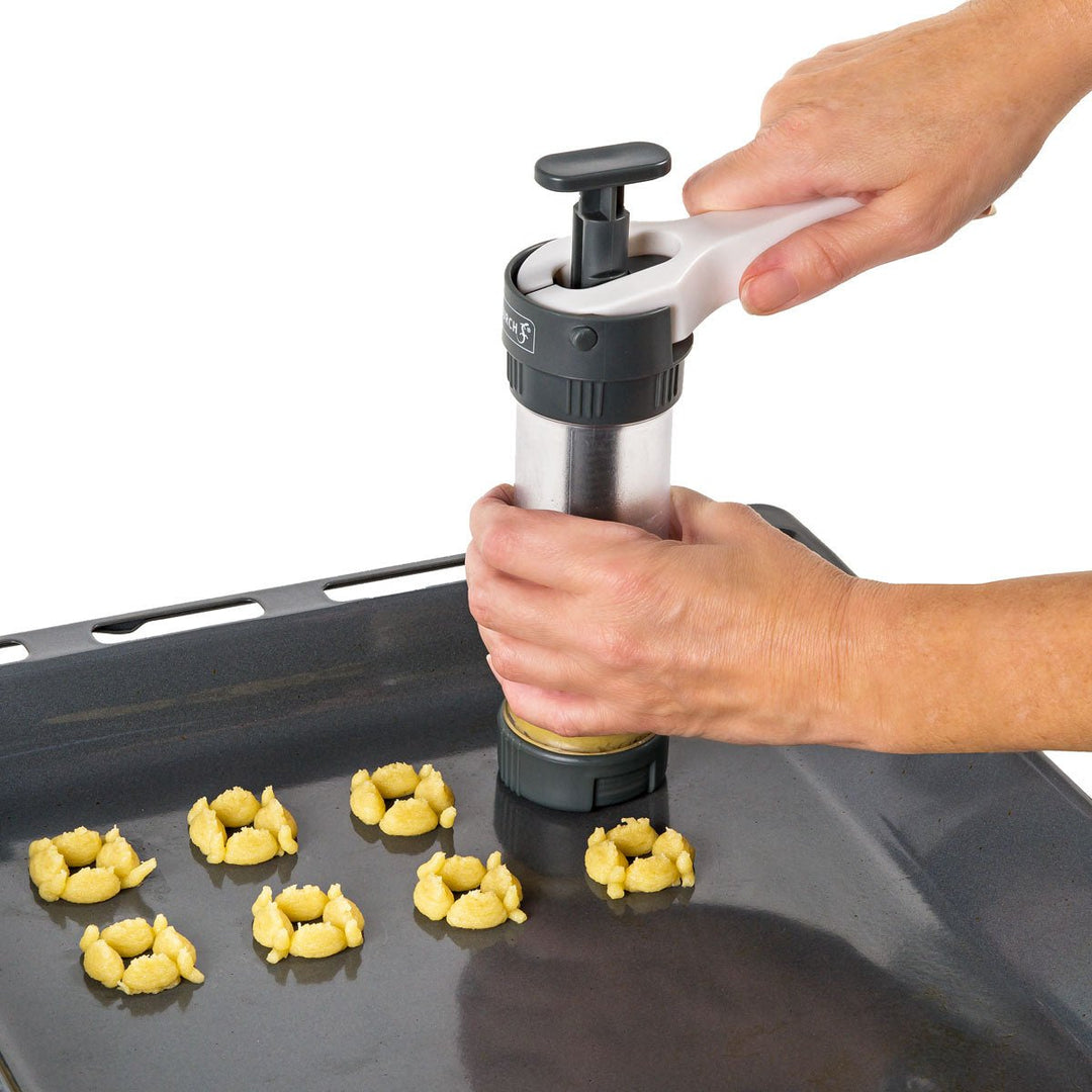 LUR-0070295 - LURCH, Gebäckpresse mit 9 Formscheiben und 8 Tüllen iron grey/weiß