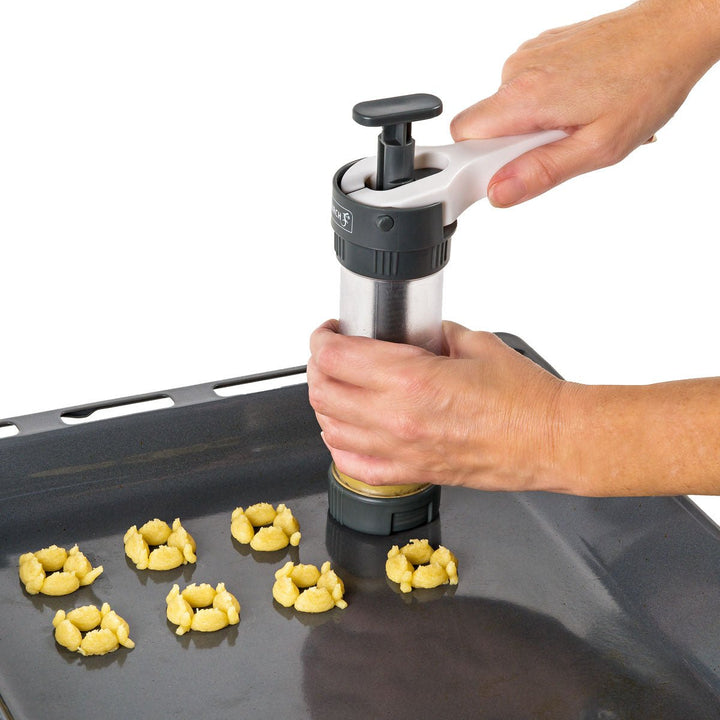 LUR-0070295 - LURCH, Gebäckpresse mit 9 Formscheiben und 8 Tüllen iron grey/weiß