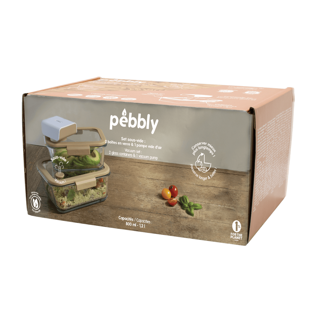 PEB - PKV - 071 - pebbly - 3er Set : 2 rechteckige Boxen &amp; Luftvakuumpumpe