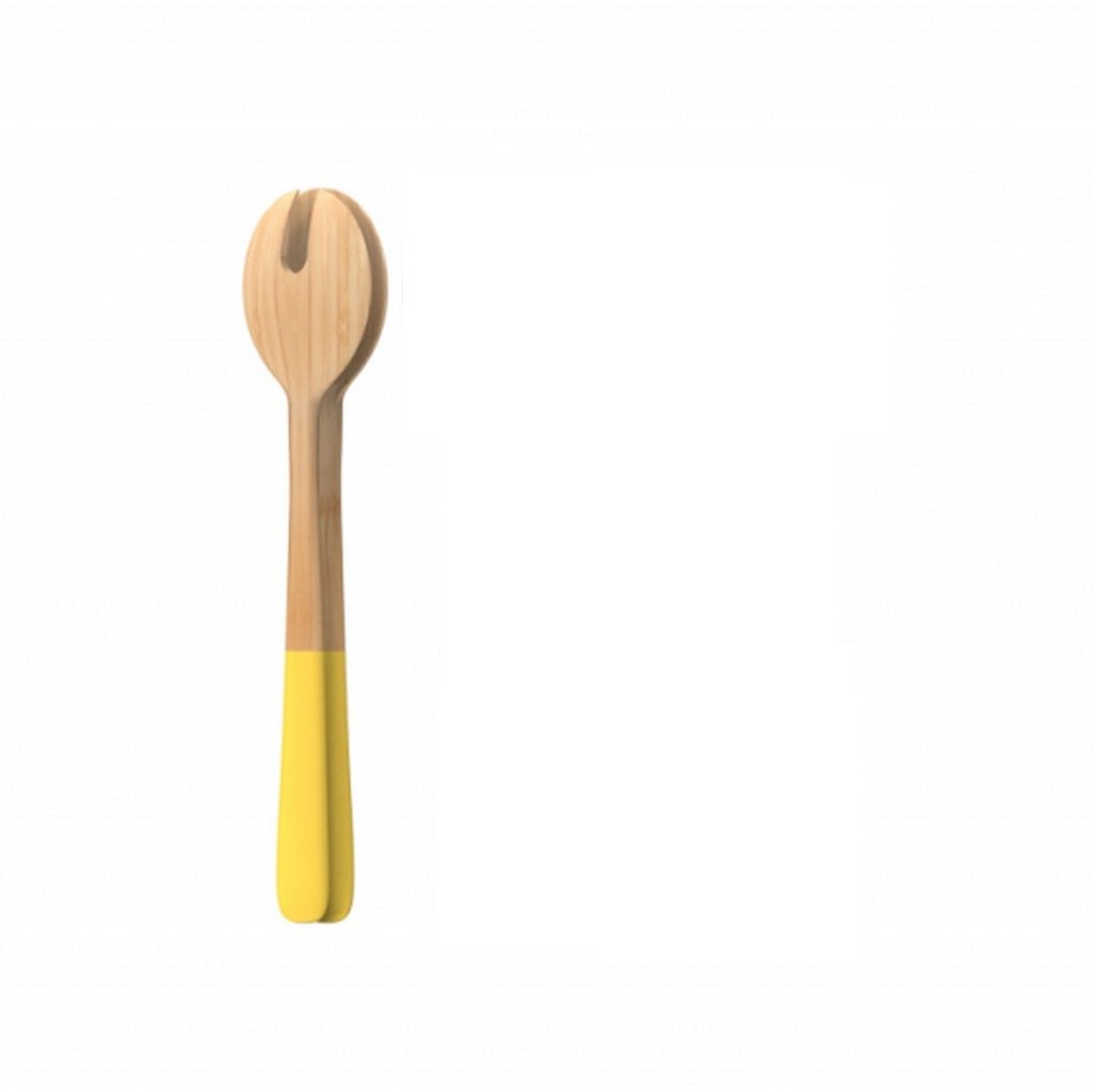 PEB - NBA178 - gelb - pebbly - farbiger Griff - Salatbesteck aus Bambus - 27cm lang