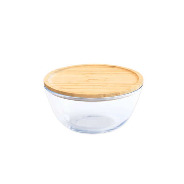 PEB - PKV - 012 - pebbly - Runde Glasschüssel mit Bambusdeckel - 1600 ml