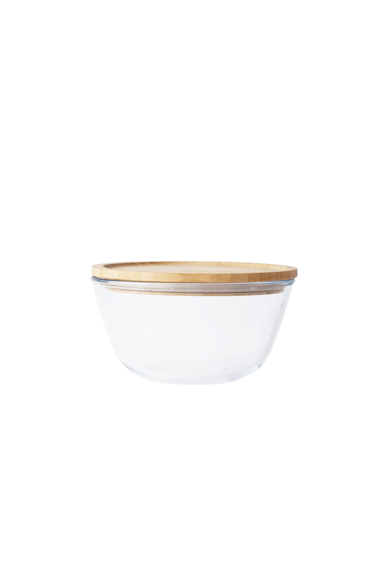 PEB - PKV - 012 - pebbly - Runde Glasschüssel mit Bambusdeckel - 1600 ml