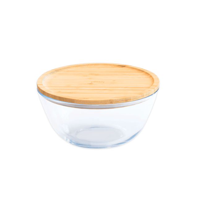 PEB - PKV - 013 - pebbly - Runde Glasschüssel mit Bambusdeckel - 2600 ml