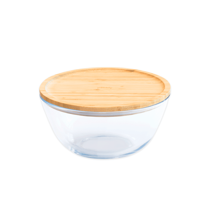 PEB - PKV - 013 - pebbly - Runde Glasschüssel mit Bambusdeckel - 2600 ml