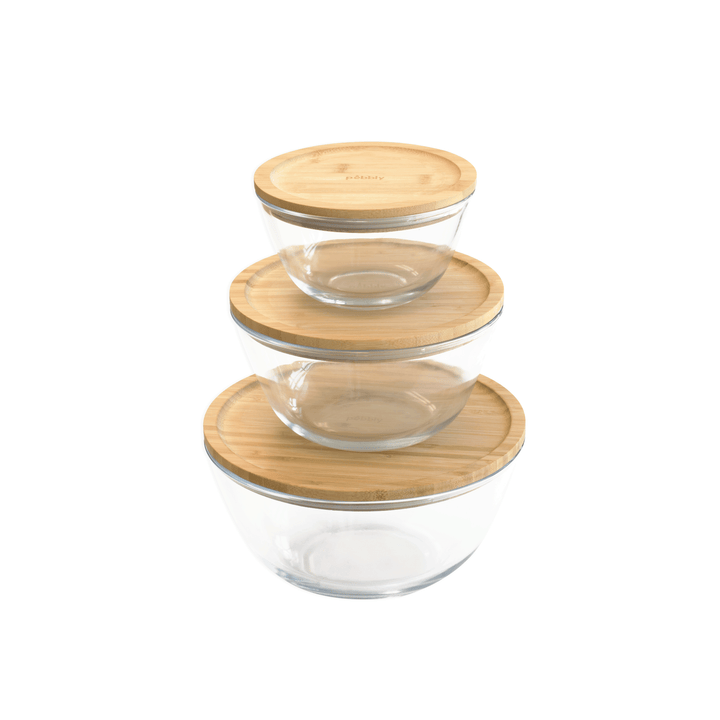 PEB - PKV - 013 - pebbly - Runde Glasschüssel mit Bambusdeckel - 2600 ml