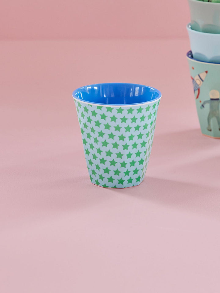 ri - MELCU - STAR14 - rice, Melamine Becher Stars grün/turquoise, 250 ml