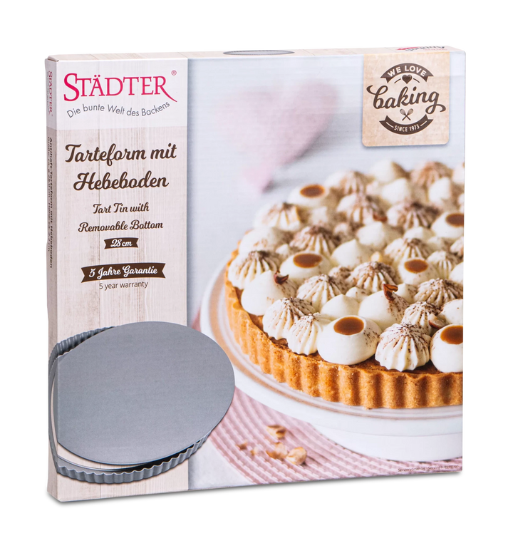 STA-666108 - Städter, Tart pan with removable bottom "We love Baking", Ø28cm/H2.2cm, silver metal