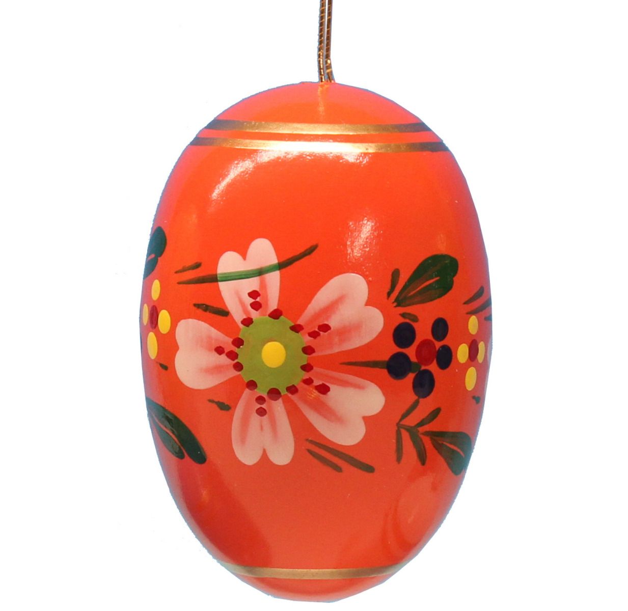 UHL - 224/020 - orange - Uhlig Holzkunst - Osterei mit Blumen 55 mm, handbemalt, Farbe orange