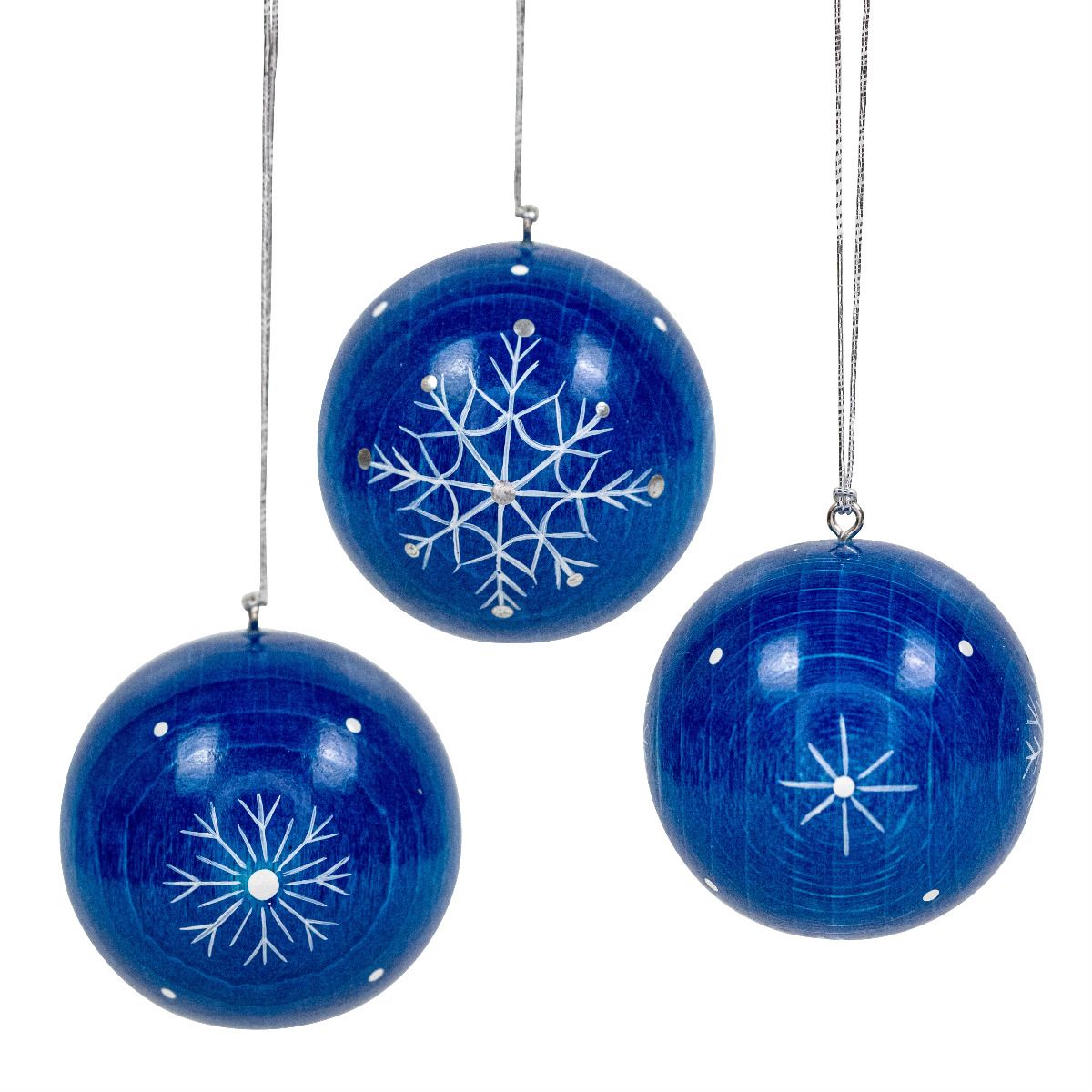 UHL - 199/903 - Uhlig Holzkunst - Weihnachtskugeln blau mit Kristallen, 3 Stück 4,0cm, handbemalt