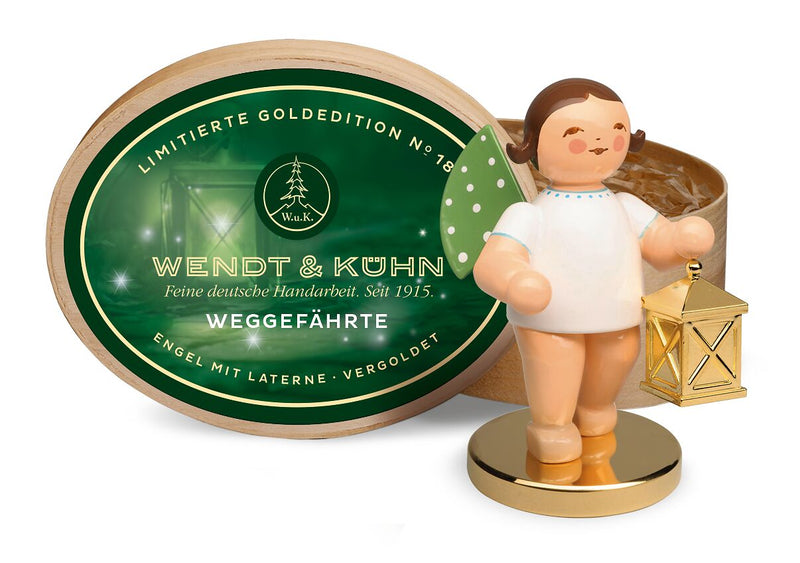 WUK-650/301/LE-brauneHaare - Wendt & Kühn 'No. 18, Weggefährte limitiert, Engel mit Laterne, Metallsockel vergoldet - 6cm' 2025