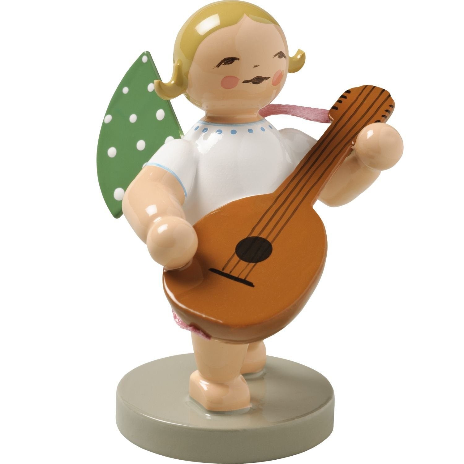 WUK-650/39-hnedé vlasy - Wendt & Kühn 'Orchesterengel, anjel s lutnou 650/39, výška 6 cm' hnedé vlasy