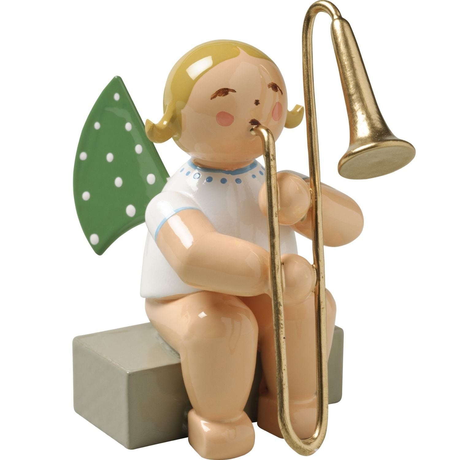 WUK-650/29a-blondeHaare - Wendt & Kühn 'Orchesterengel, Engel mit Zugposaune 650/29a, h 5,5cm' blonde Haare