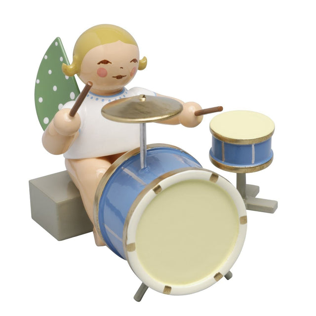WUK-650/44a-brauneHaare - Wendt & Kühn 'Orchesterengel, Engel mit zweiteiligem Schlagzeug 650/44a, h 5cm' braune Haare