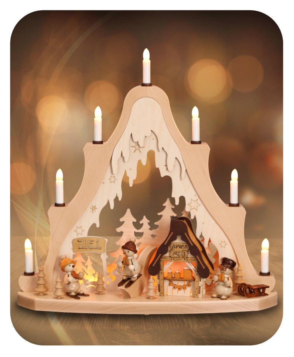 ZEI - 1521 - Zeidler Wood Art - Schwibbogen Top - Après Ski with Snowmen - 50cm