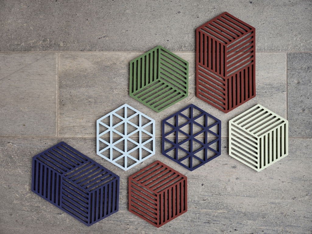 F&H-36551 - Zone Denmark Hexagon Coasters, Grass, 16 x 14 x 0.9 cm