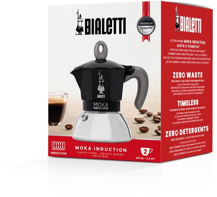 BIA - 6932 - Bialetti 'Moka Induction, Espressokocher Schwarz, 2 Tassen'