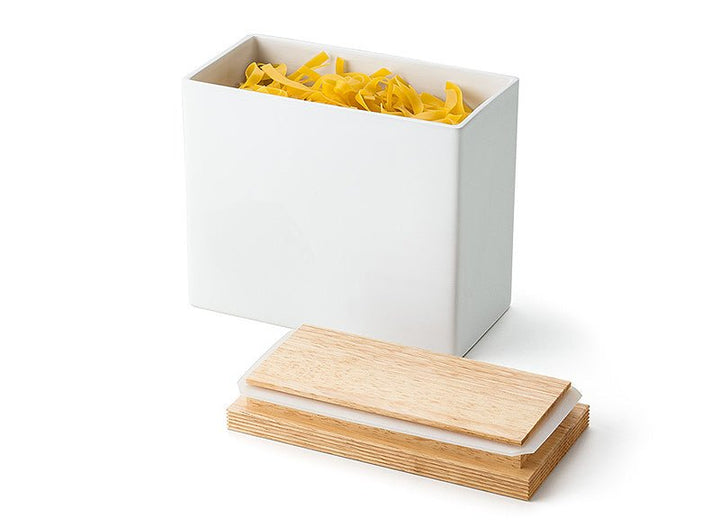 3927000 - Continenta - Vorratsdose Keramik mit Holzdeckel, weiß 20x10x14,5cm