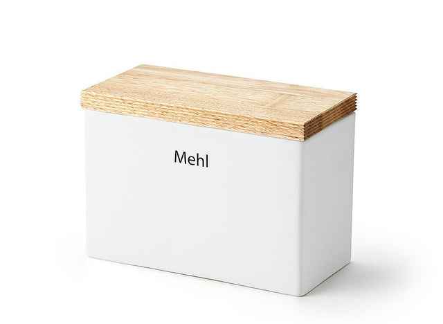 3927000 - Continenta - Vorratsdose Keramik mit Holzdeckel, weiß 20x10x14,5cm