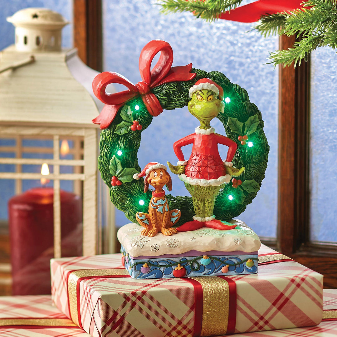 6015210 - Der Grinch &amp; Max Leuchtender Kranz - 21cm, Jim Shore 2024