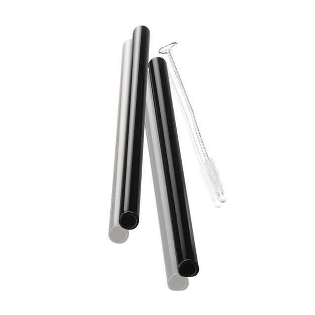 GEF - 12703 - Gefu, Glastrinkhalm FUTURE, 18 cm, schwarz, 4 Stck. mit Bürste