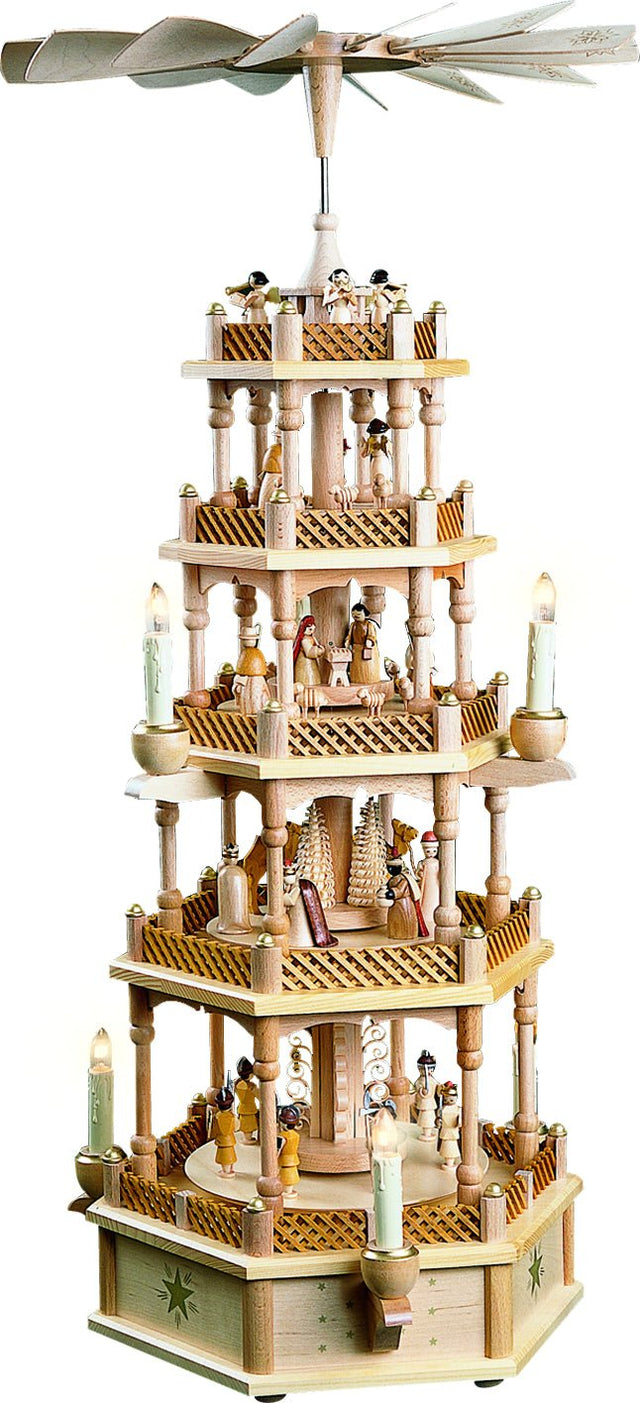 RGL-16713 - Glässer Volkskunst 'Pyramide Christi Geburt 4 - stöckig, natur, elektrisch' 75cm