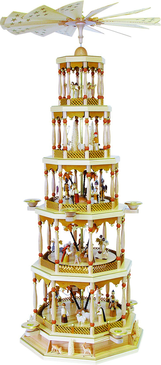 RGL-14745 - Glässer Volkskunst 'Pyramide Christi Geburt 5 - stöckig mit Spielwerk' 123cm