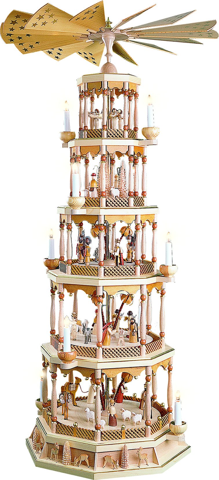 RGL-14746 - Glässer Volkskunst 'Pyramide Christi Geburt 5 - stöckig, natur, elektrisch' 123cm