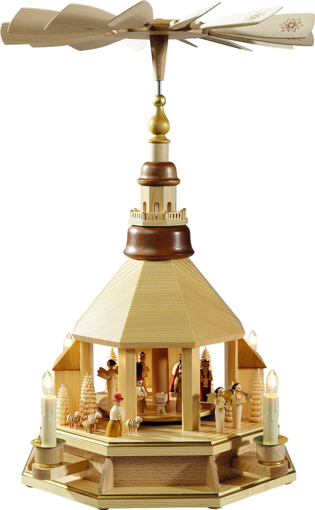 RGL-17782 - Glässer Volkskunst 'Pyramide Kirche hell, Christi Geburt, natur, elektrisch' 47cm