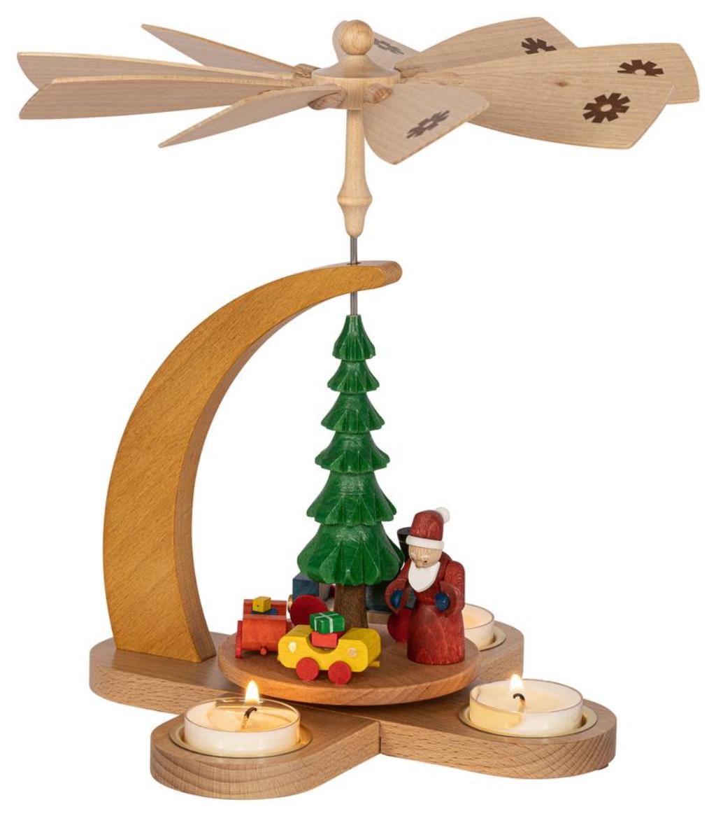 RGL-15873 - Glässer Volkskunst 'Pyramide Weihnachtsmann mit Zug für Teelichter' 27cm