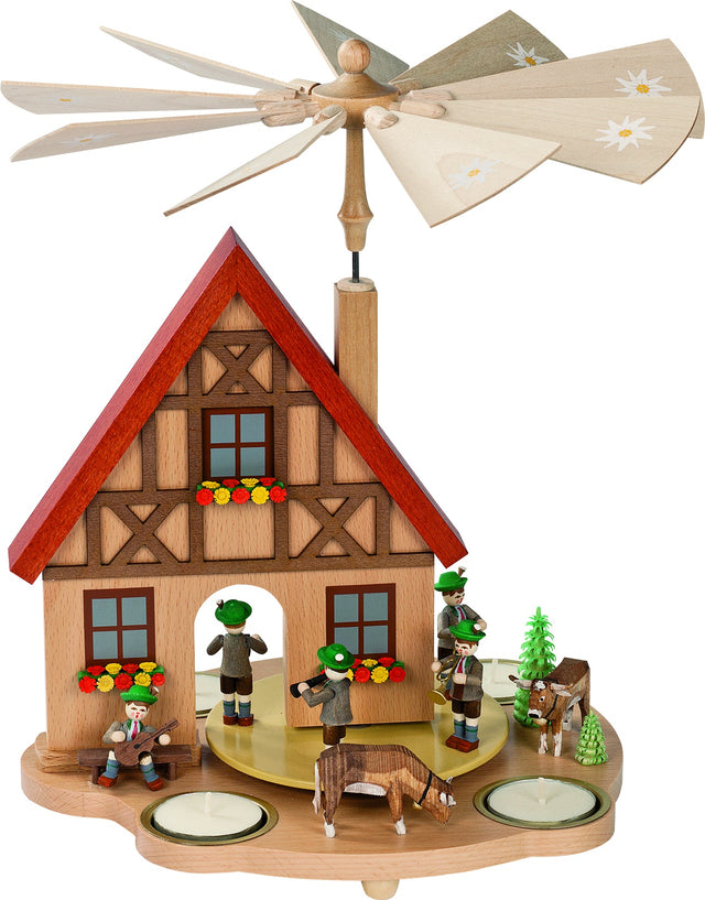 RGL-16241 - Glässer Volkskunst 'Tischpyramide Haus Bayern' 29cm