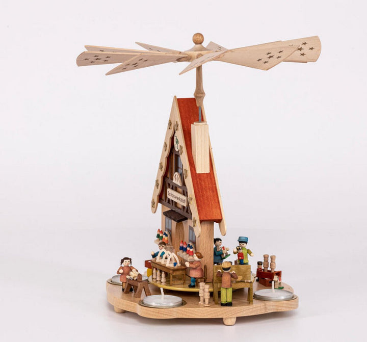 RGL-16254 - Glässer Volkskunst Tischpyramide Haus Schauwerkstatt für Teelichter, 29cm