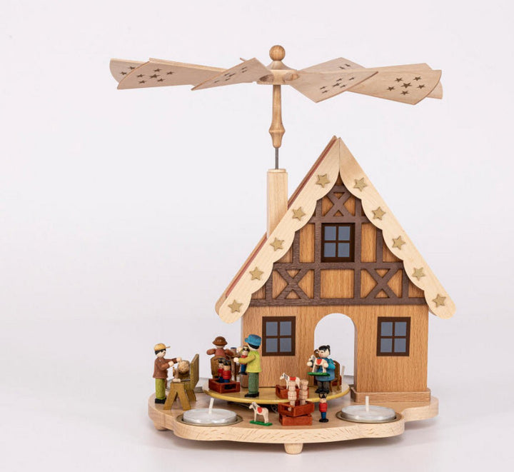 RGL-16254 - Glässer Volkskunst Tischpyramide Haus Schauwerkstatt für Teelichter, 29cm