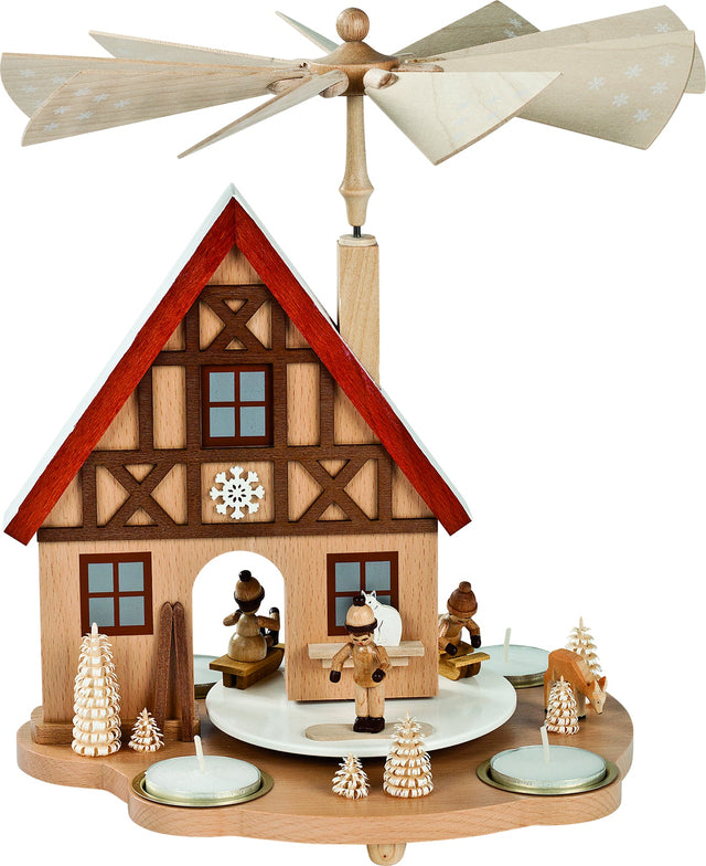 RGL-16244 - Glässer Volkskunst 'Tischpyramide Haus Winterkinder' 29cm