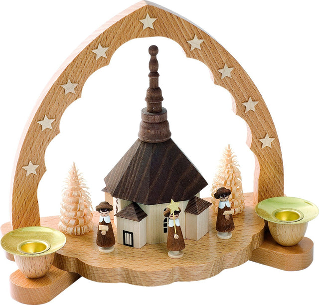 RGL - 17545 - Glässer Volkskunst 'Kerzenhalter Seiffener Kirche mit Kurrende' 16cm