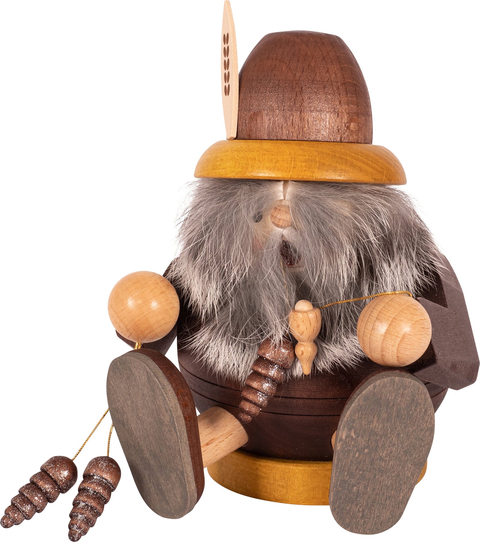 RGL - 26478 - Glässer Volkskunst Kugelrauchmann Waldschrat mit Zapfen, sitzend 15cm