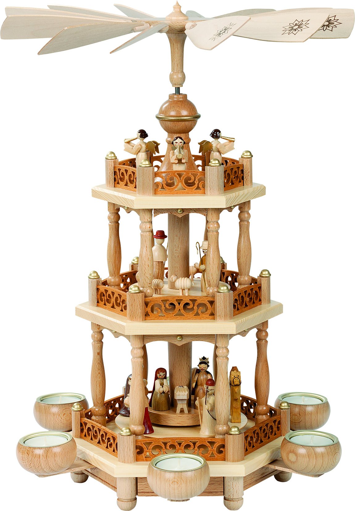 RGL - 16702 - Glässer Volkskunst 'Pyramide Christi Geburt 2 - stöckig für Teelichter' 46cm