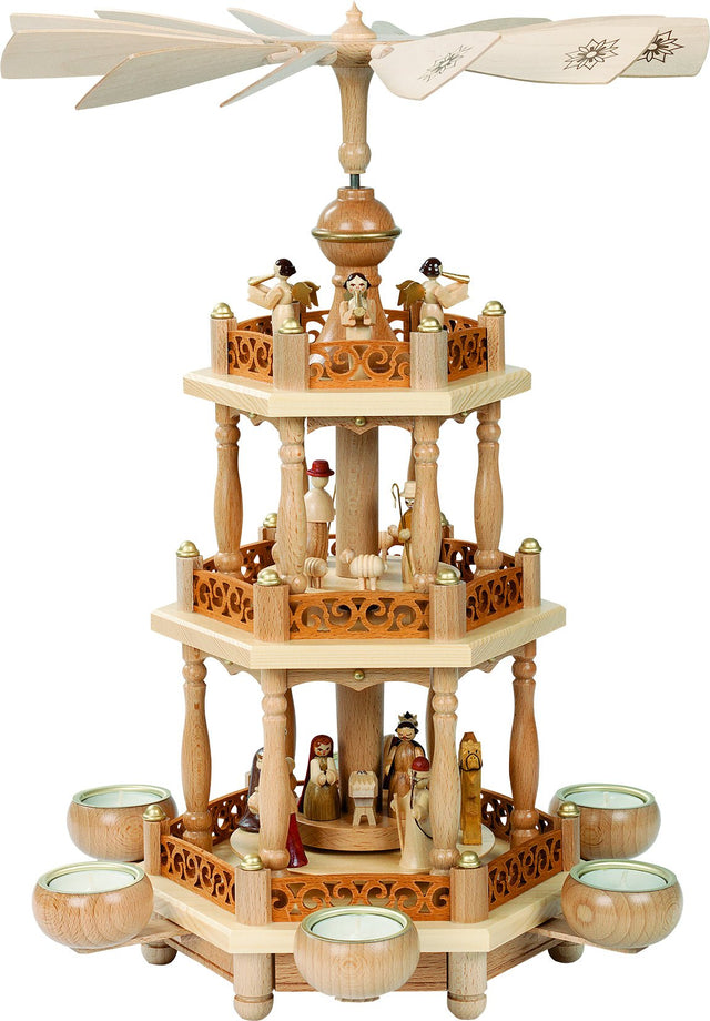 RGL - 16702 - Glässer Volkskunst 'Pyramide Christi Geburt 2 - stöckig für Teelichter' 46cm