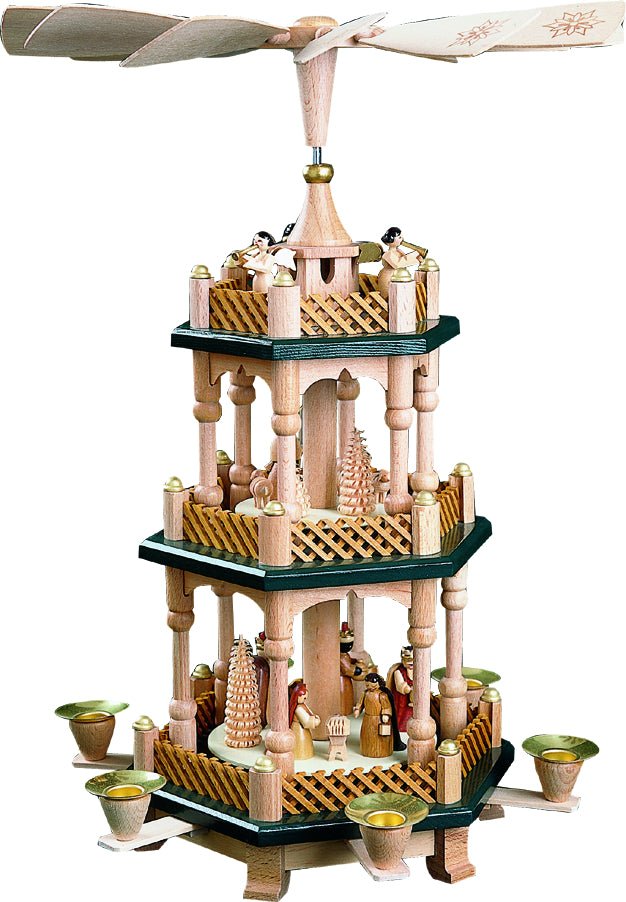 RGL - 16732 - Glässer Volkskunst 'Pyramide Christi Geburt 2 - stöckig, natur' 40cm