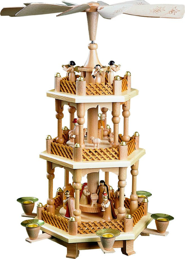 RGL - 16721 - Glässer Volkskunst 'Pyramide Christi Geburt 2 - stöckig, natur' 40cm