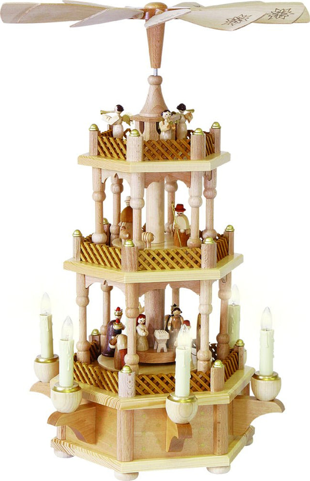 RGL - 16715 - Glässer Volkskunst 'Pyramide Christi Geburt 2 - stöckig, natur, elektrisch' 45cm