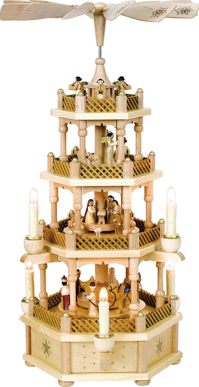 RGL - 16714 - Glässer Volkskunst 'Pyramide Christi Geburt 3 - söckig, natur, elektrisch' 59cm
