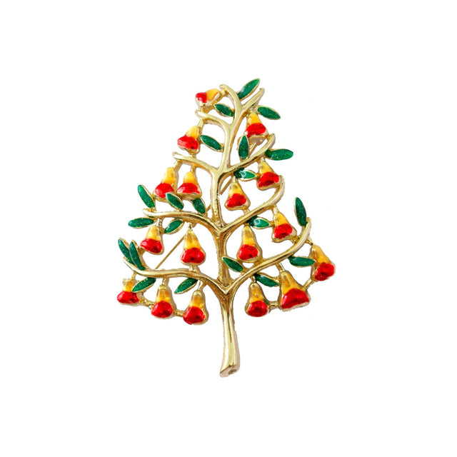 51001381 - Goebel Fitz & Floyd Christmas Collection 'Brosche - Baum Gold mit Roten Kugeln'