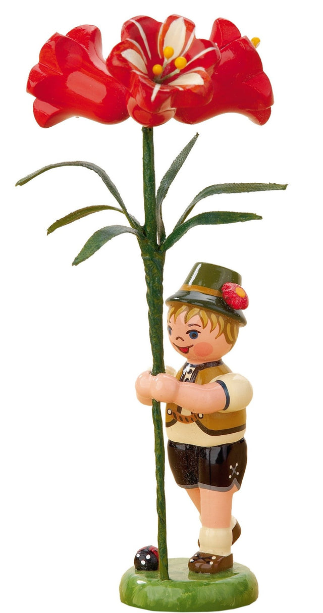HUB - 308h0010 - Hubrig Volkskunst 'Blumenkinder Junge mit Amaryllis - 11cm'