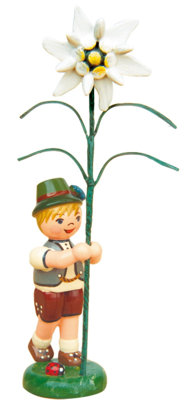 HUB - 308h0001 - Hubrig Volkskunst 'Blumenkinder Junge mit Edelweiß - 11cm'