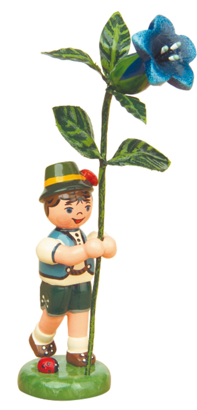 HUB - 308h0005 - Hubrig Volkskunst 'Blumenkinder Junge mit Enzian - 11cm'