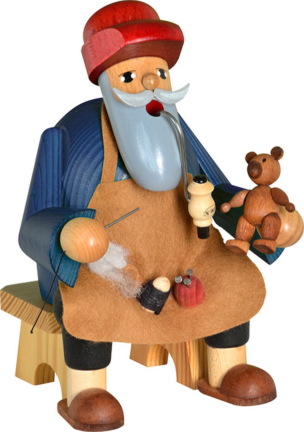 KWO - 21130 - KWO - Füstölőember Teddykészítő, ülő, fa művészet, 16 cm