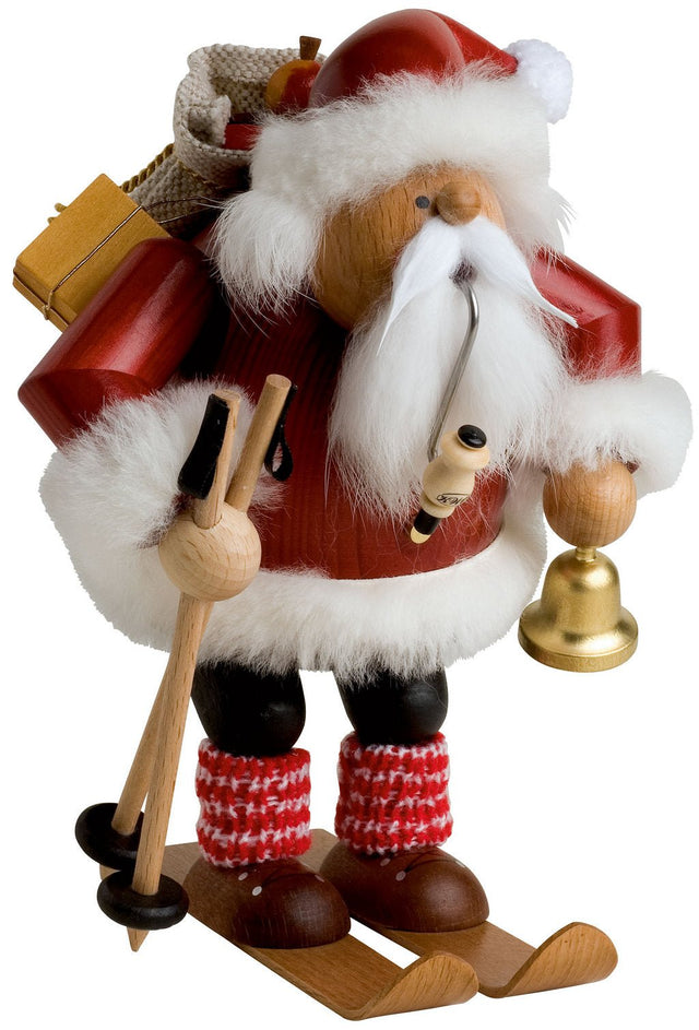 KWO - A21692 - KWO - Räuchermann Weihnachtsmann auf Skier, Holzkunst, 20cm