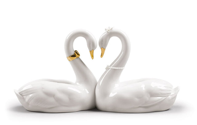 010 - 09304 - LLADRO® Figuren 'Schwanenpaar (Re - Deco vergoldet)' 01009304 01009304