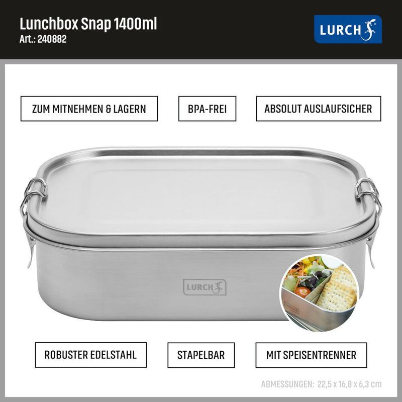 LU - 00240882 - Lurch, Lunchbox Snap Edelstahl, 1400 ml